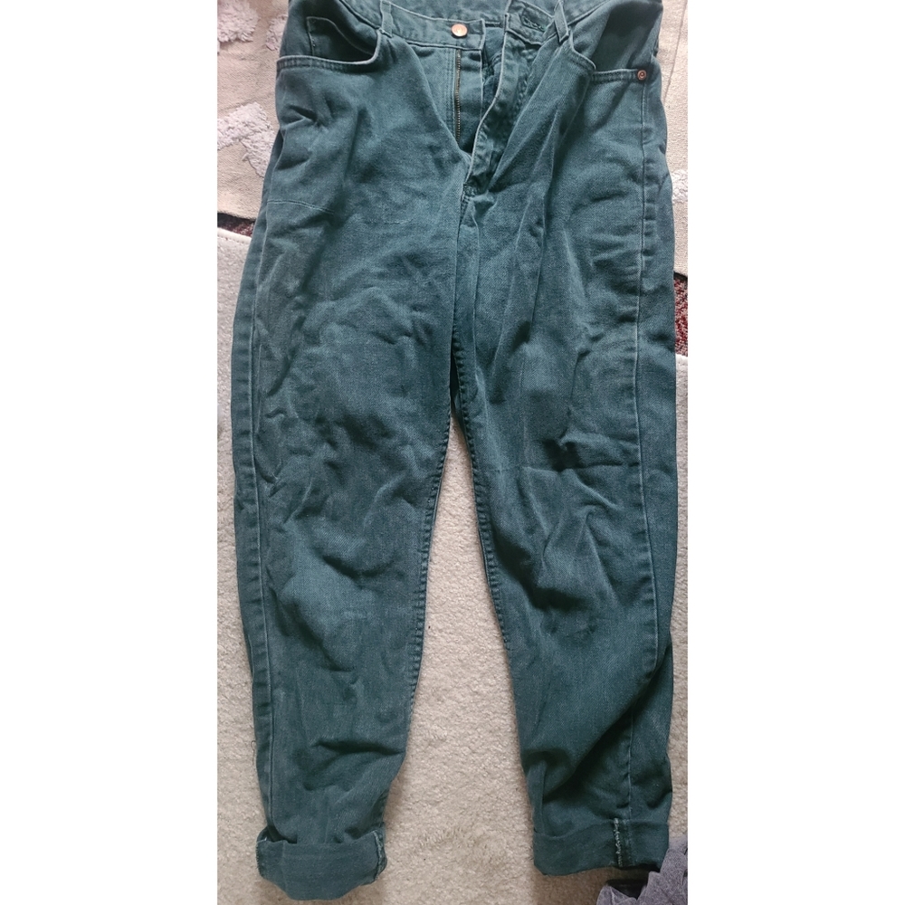 Vintage Lee Denim High Rise Mom Jeans Green Made in USA Size 13 Med